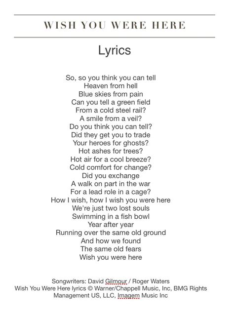 And I Wish You Were Here Lyrics